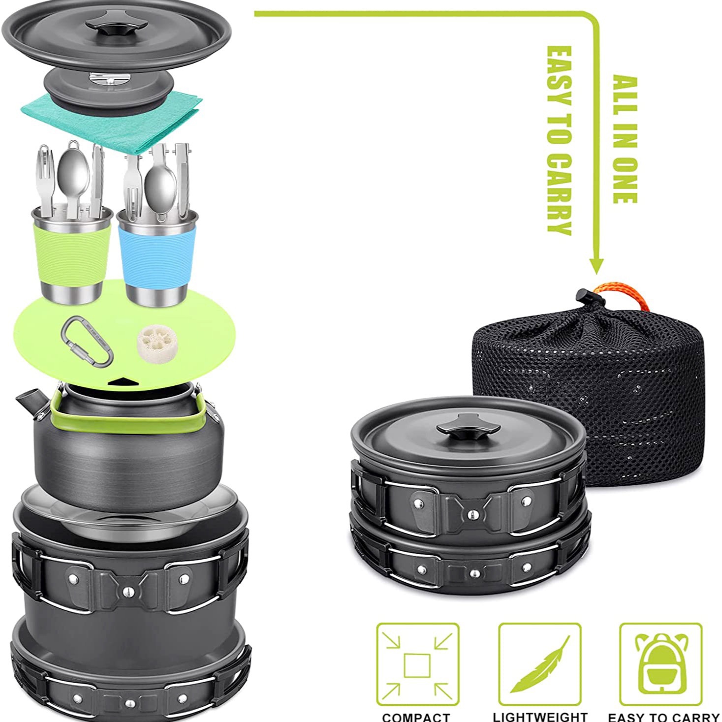 Camping Cooking Lightweight - Outdoor Camping kookset met waterkoker, 304
