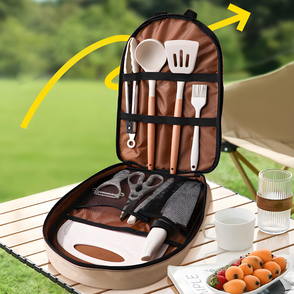 Camping Cooking All In One - 10-delige draagbare camping kookgerei set, siliconen