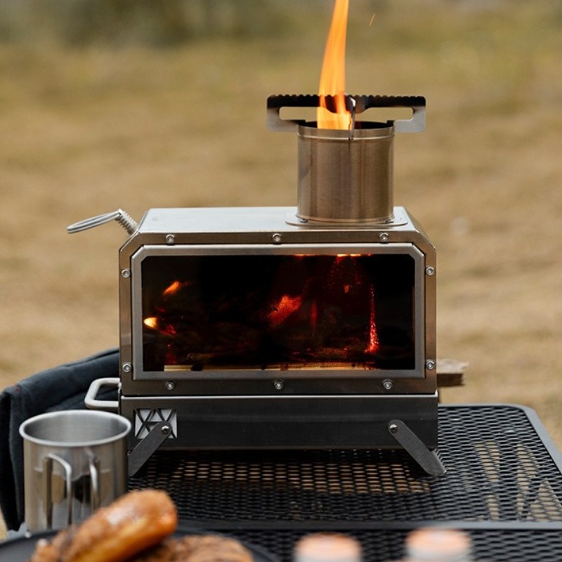 Camping Cooking Area - Roestvrijstalen vierkante houtkachel, draagbare buitenkampeer- en