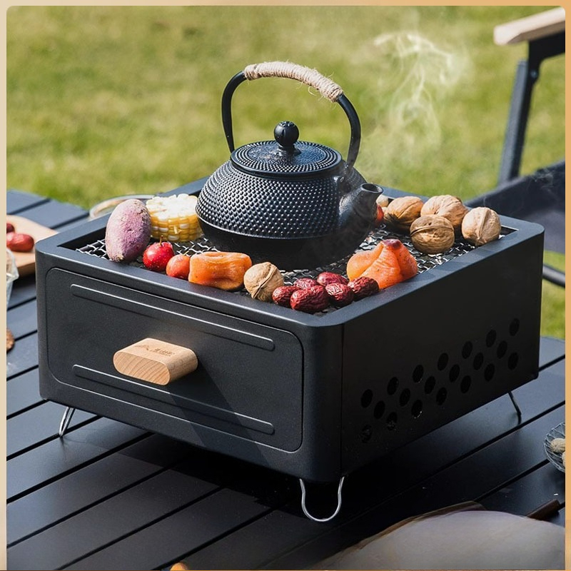 Camping Cooking Area - Draagbare houtskool BBQ grill met vierkante