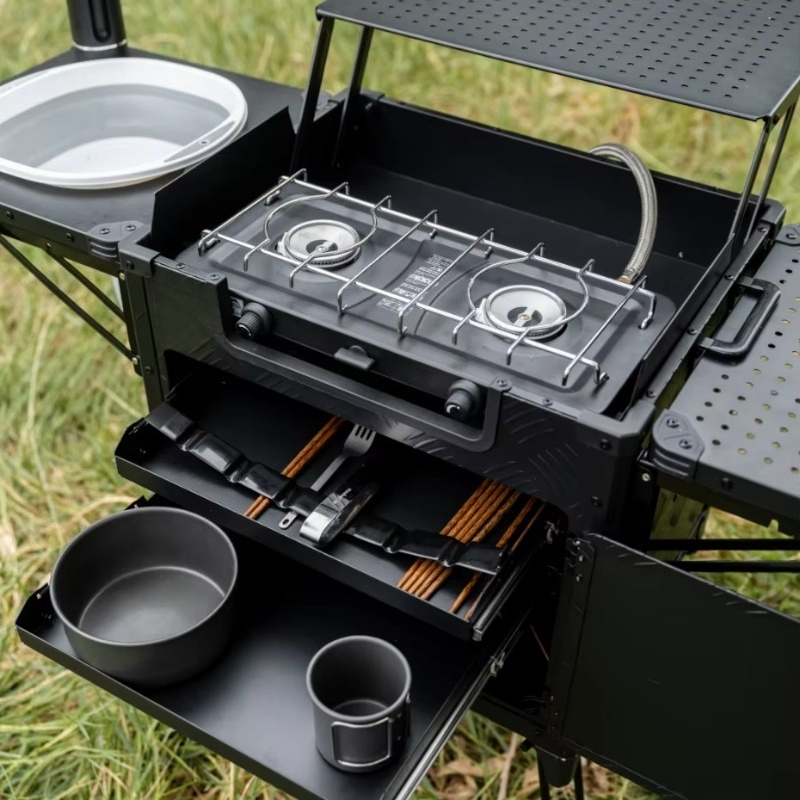 Camping Cooking All In One - Alles-in-één opvouwbaar buitenkeukenstation met fornuis en