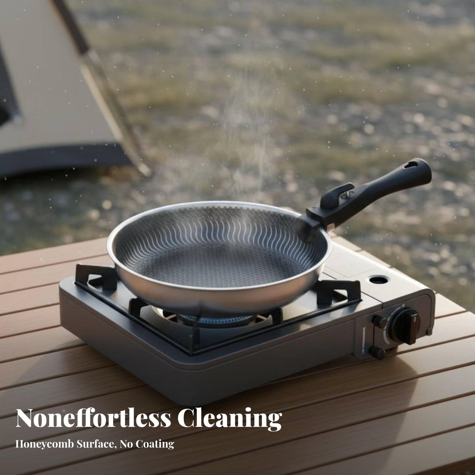 Camping Cooking Set Detachable Handle - Campingkookset RVS Koekenpan Soeppan Saucepan Afneembaar