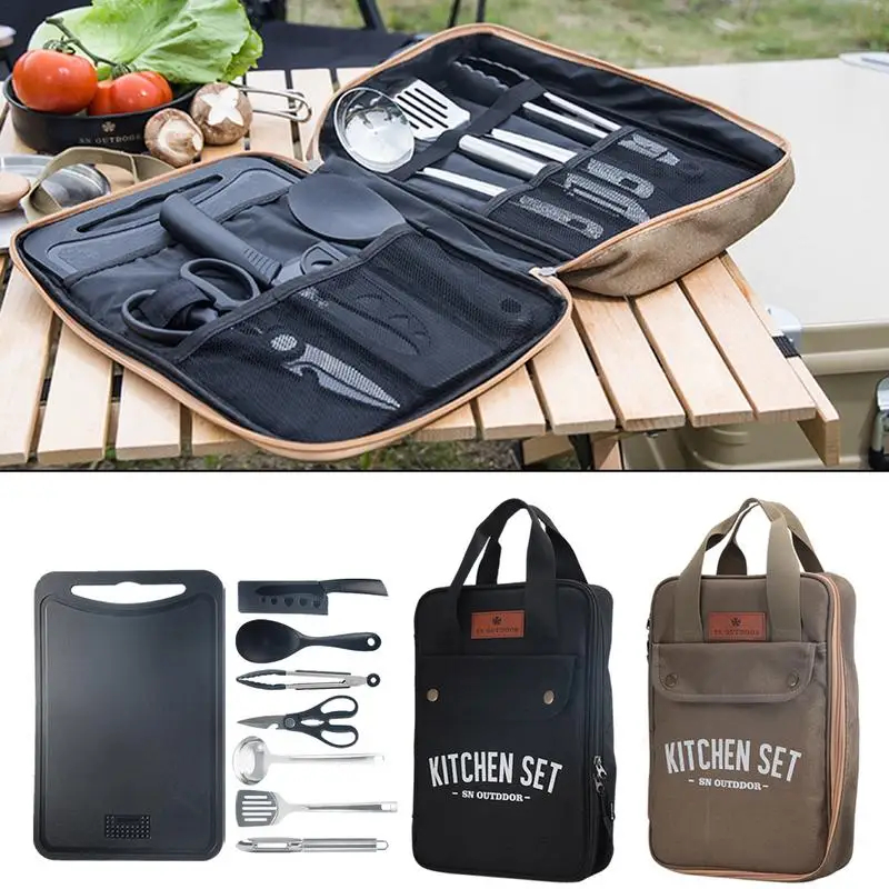 Camping Cooking All In One - 8-delige campingkeukenset, draagbare outdoor reisgerei, roestvrijstalen