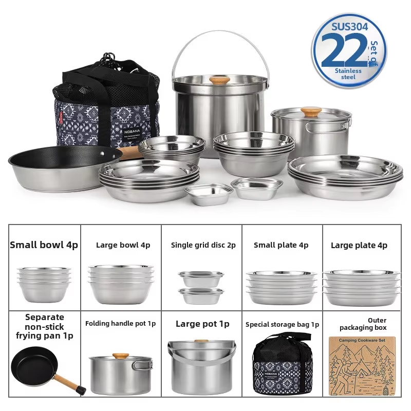 Camping Cooking Kettle - NOBANA Nieuwste Outdoor Rvs Pot Set