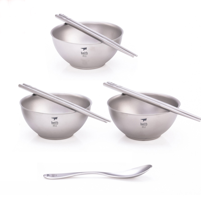 Camping Cooking Kit Box - Keith kookset, titanium kom eetstokjes lepel