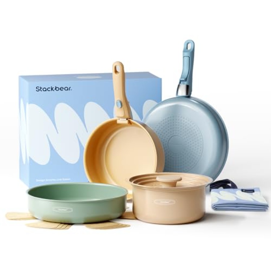 Camping Cooking Set Detachable Handle - Keramische kookset, pannen en potten met