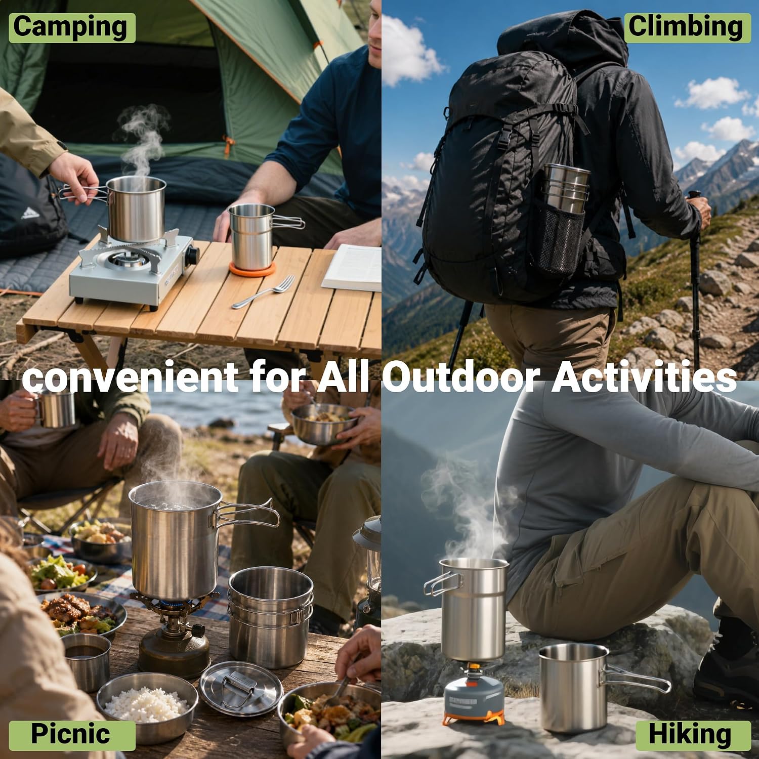 Opvouwbare campingbekers, camp - Camping Cooking Pot Set recensie en prijs