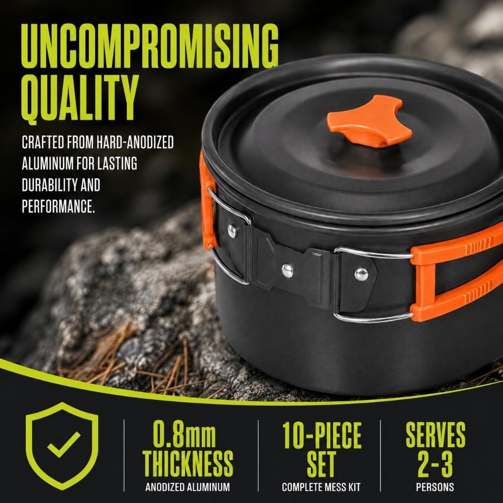 10-delige stapelbare kookset,  - Camping Cooking Mess Kit recensie en prijs