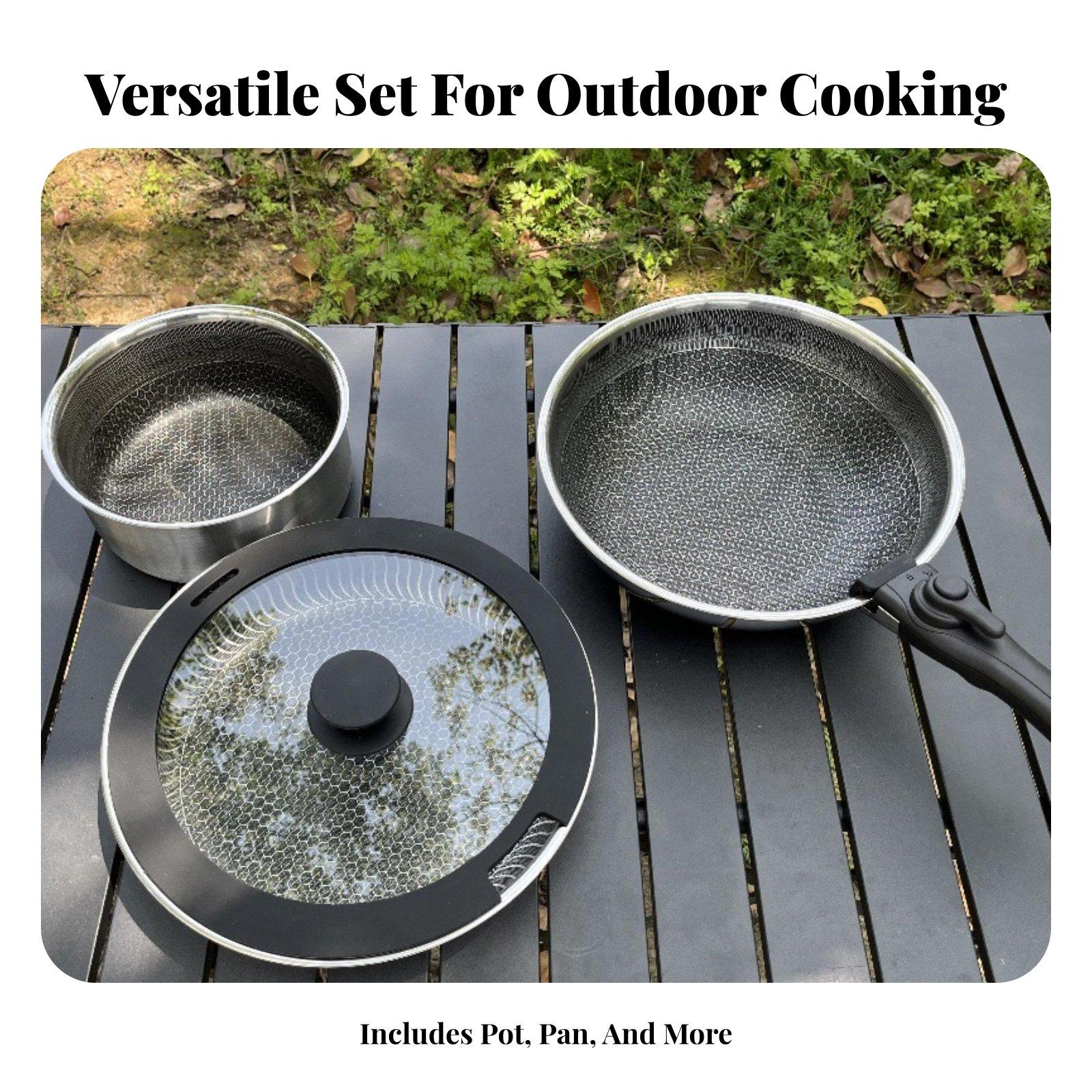 Campingkookset RVS Koekenpan S - Camping Cooking Set Detachable Handle recensie en prijs