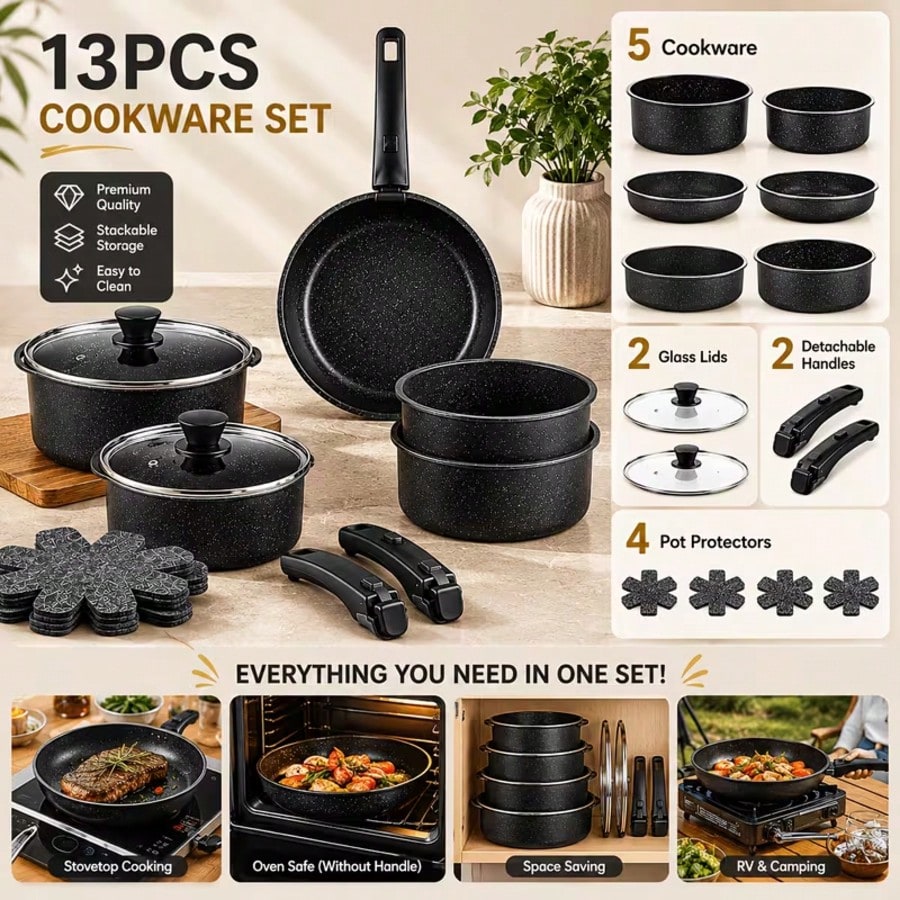 Premium 13-delige antiaanbak k - Camping Cooking Set Detachable Handle recensie en prijs