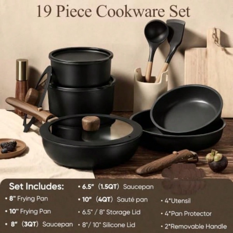 19-delige pannenset met antiaa - Camping Cooking Set Detachable Handle recensie en prijs